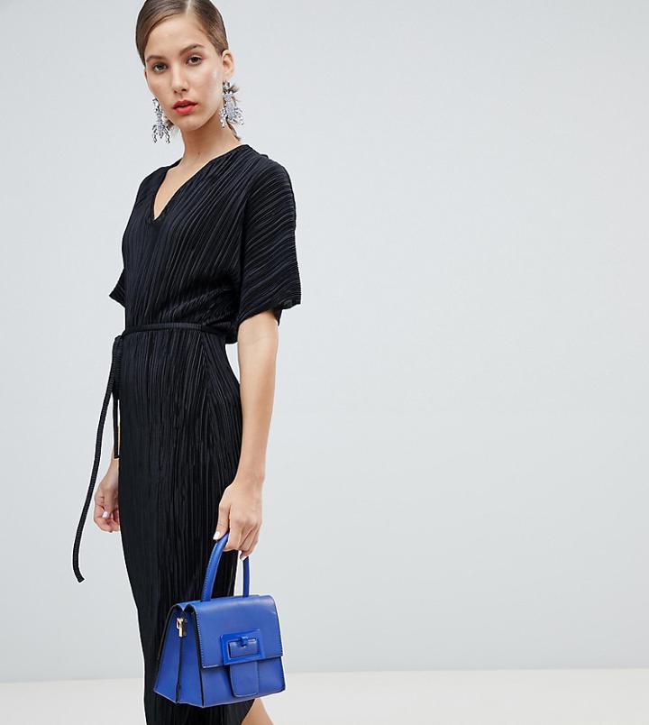 River Island Kimono Sleeve Plisse Dress In Black - Black