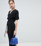 River Island Kimono Sleeve Plisse Dress In Black - Black
