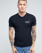Emporio Armani Ea7 V Neck T-shirt With Chest Logo In Black - Black