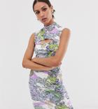 Vintage Supply Exclusive Mini Dress With Peekaboo Cut Out In Dragon Print-multi
