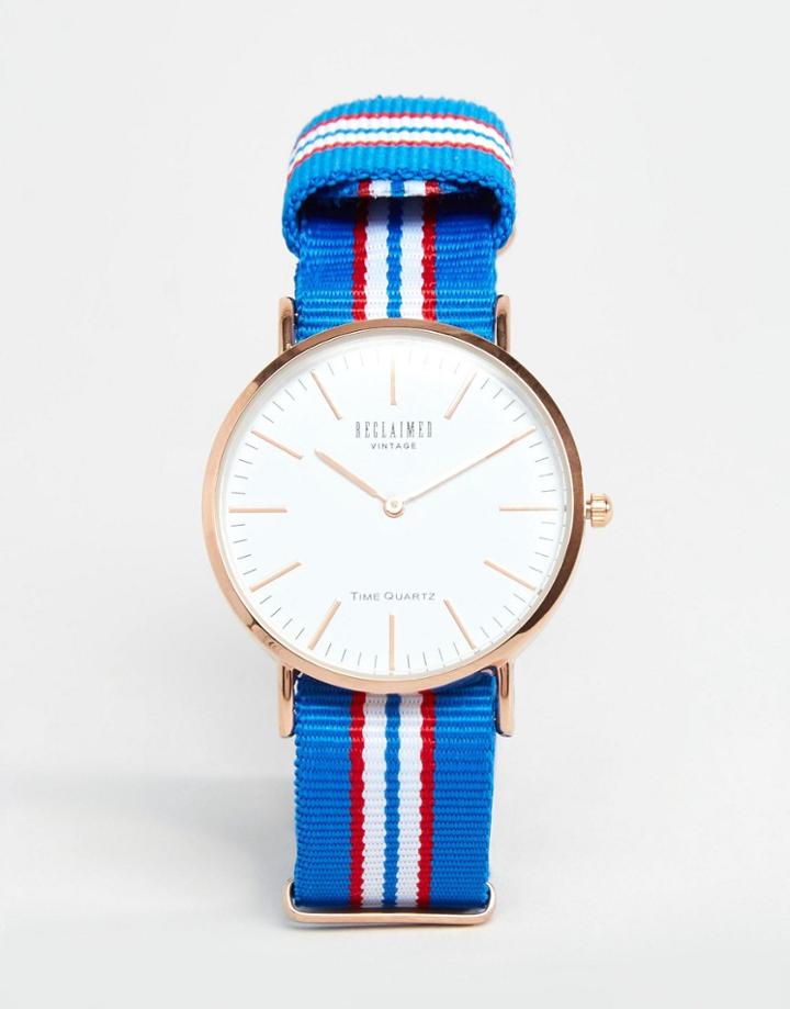 Reclaimed Vintage Canvas Multistripe Watch In Blue - Blue