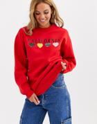 Daisy Street Relaxed Sweatshirt With Vintage America Print-red