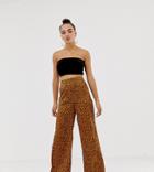 Missguided Wide Leg Pants In Leopard - Brown