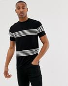 River Island T-shirt With Ecru Stripe In Black - Black