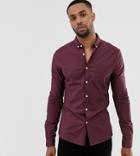 Asos Design Tall Skinny Fit Casual Oxford Shirt In Burgundy - Red