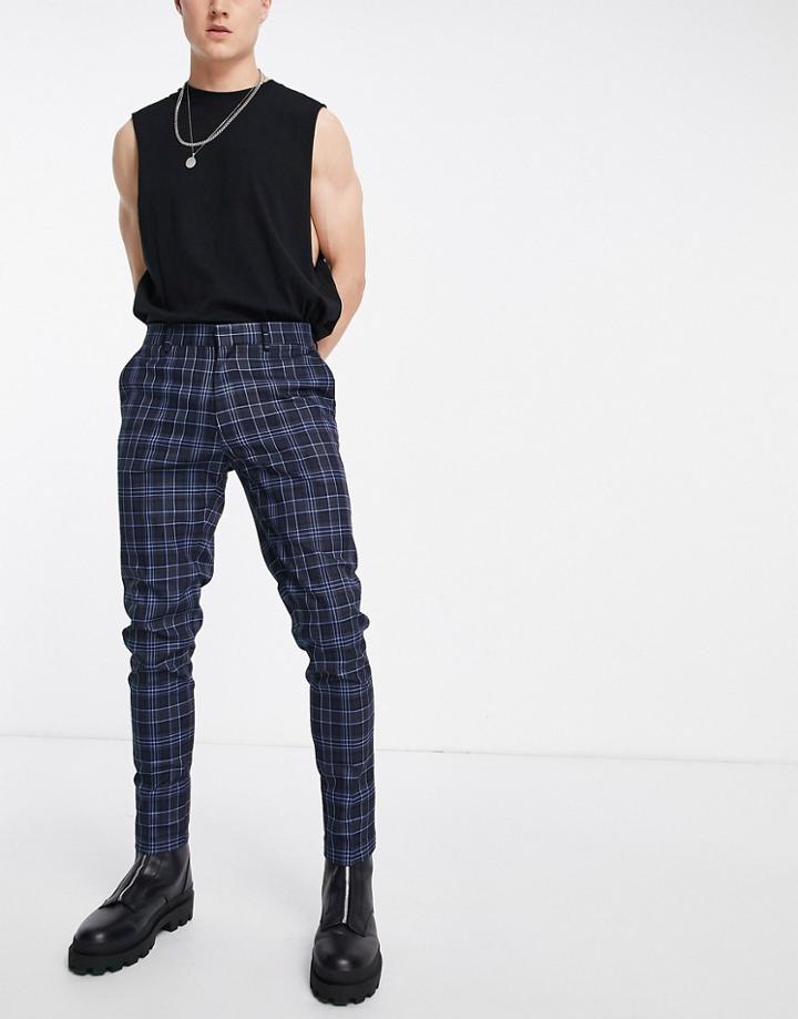 Asos Design Skinny Smart Pant In Tartan Check-navy