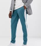 Asos Design Tall Slim Crop Smart Pants In Teal Blue With Off White Side Stripe