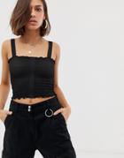 Noisy May Smock Square Neck Crop Top - Black