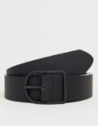 Asos Design Faux Leather Wide Belt In Black With Matte Black Buckle - Black