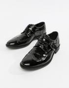 Asos Edition Brogue Shoes In Black Patent With Strap Detail - Black