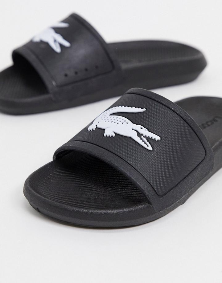 Lacoste Croco Logo Slides In Black And White