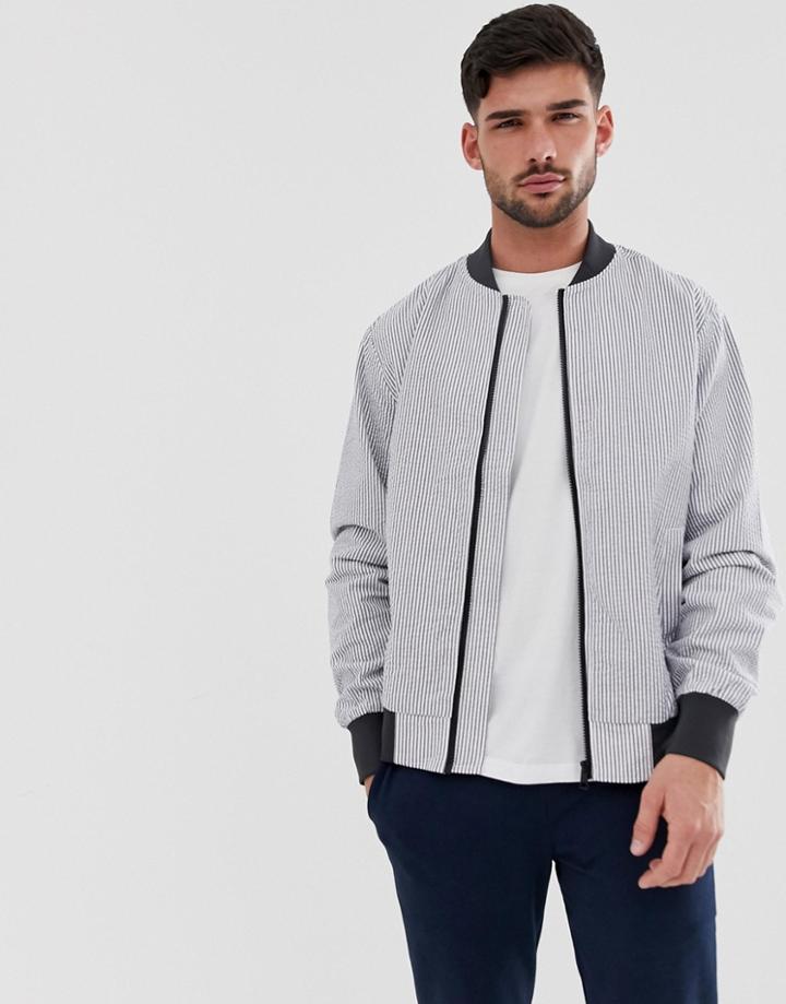 Only & Sons Seersucker Bomber Jacket In White - White