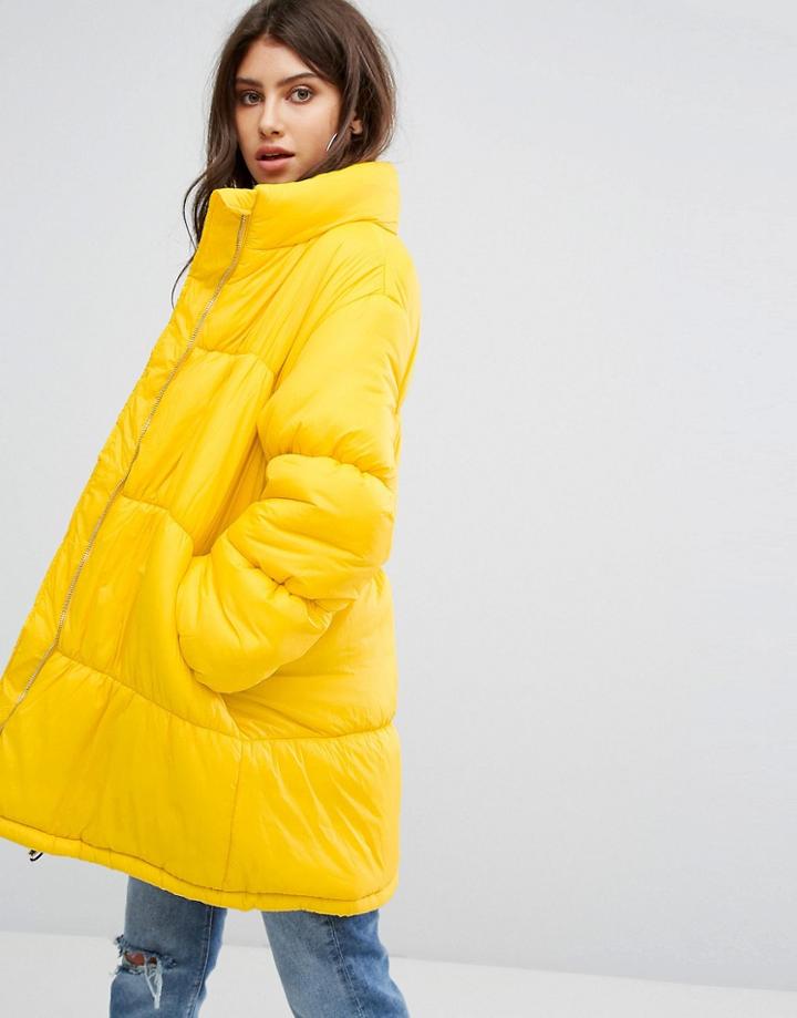 Prettylittlething Longline Padded Coat - Yellow