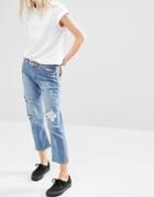 Cheap Monday Mid Rise Straight Cropped Jeans With Distressing - Editor Blue