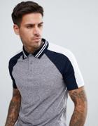Asos Design Polo Shirt In Interest Fabric With Contrast Split Sleeve In Gray - Gray