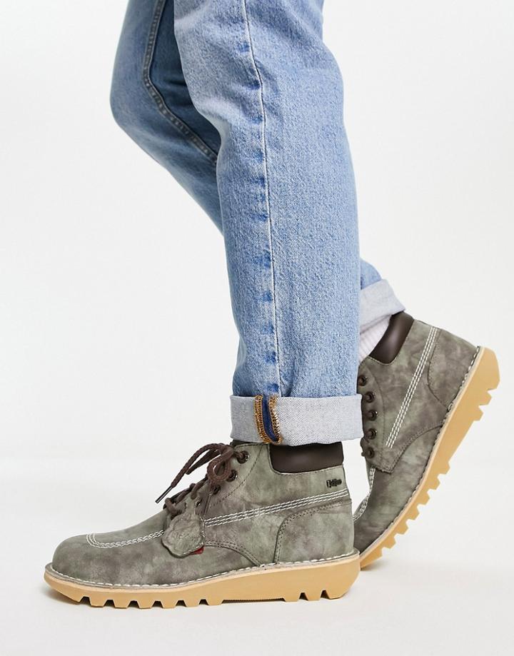 Kickers Kick Hi Roll Boots In Green Leather