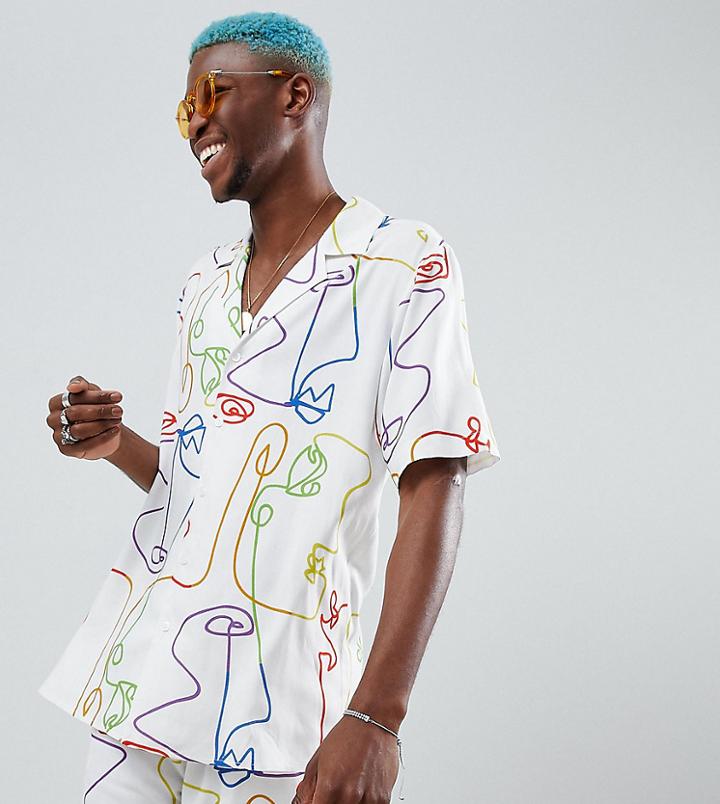 Reclaimed Vintage Inspired Rainbow Face Shirt In White - White