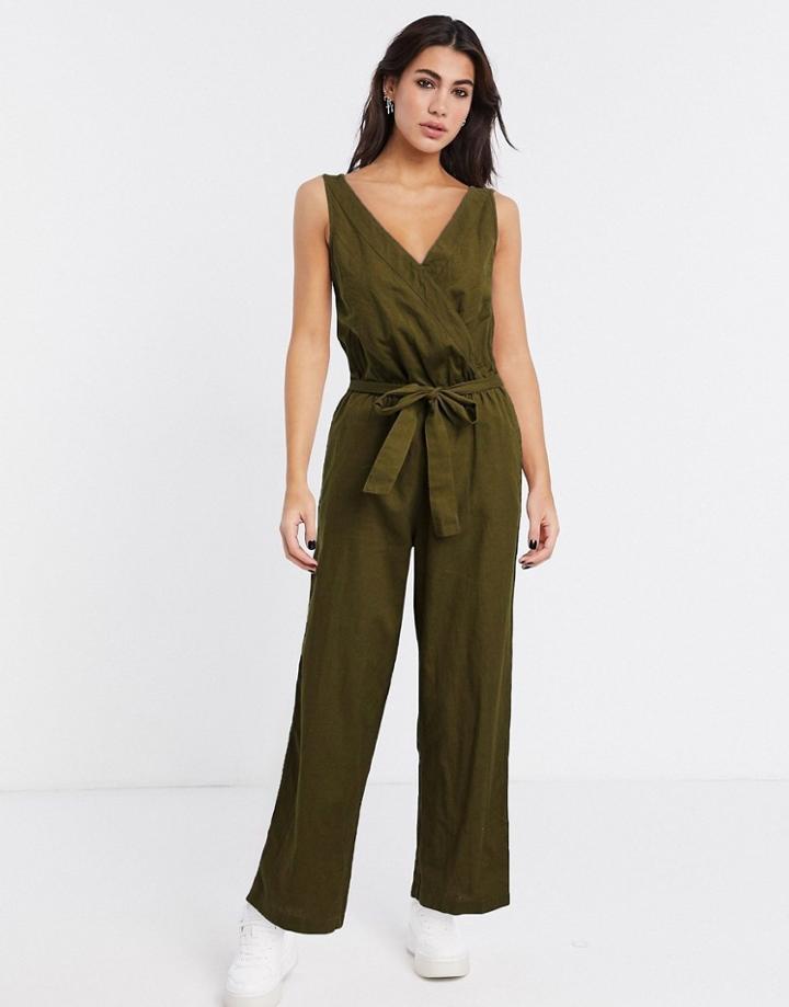 Vila Wrap Detail Jumpsuit In Green