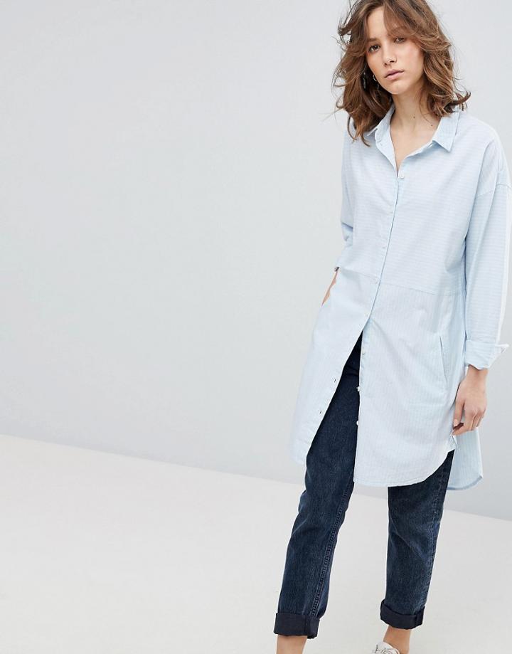 Selected Longline Striped Shirt - Blue