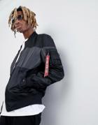 Alpha Industries Ma-1 Vf Lw Reflective Chest Stripe Bomber Jacket Slim Fit In Black - Black