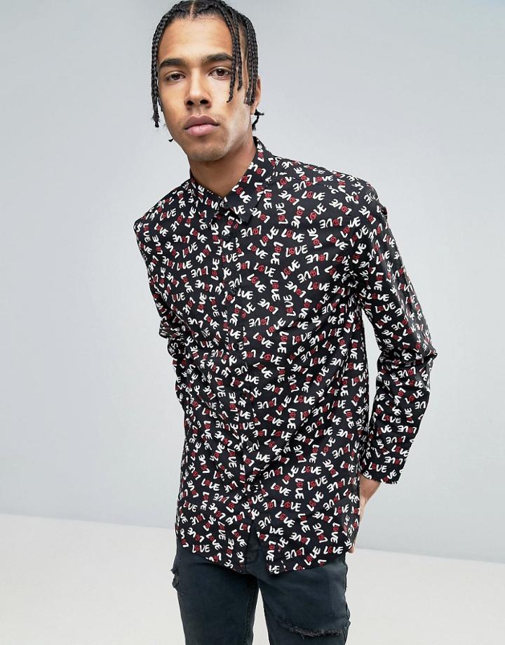 Love Moschino Allover Peace Print Shirt - Black