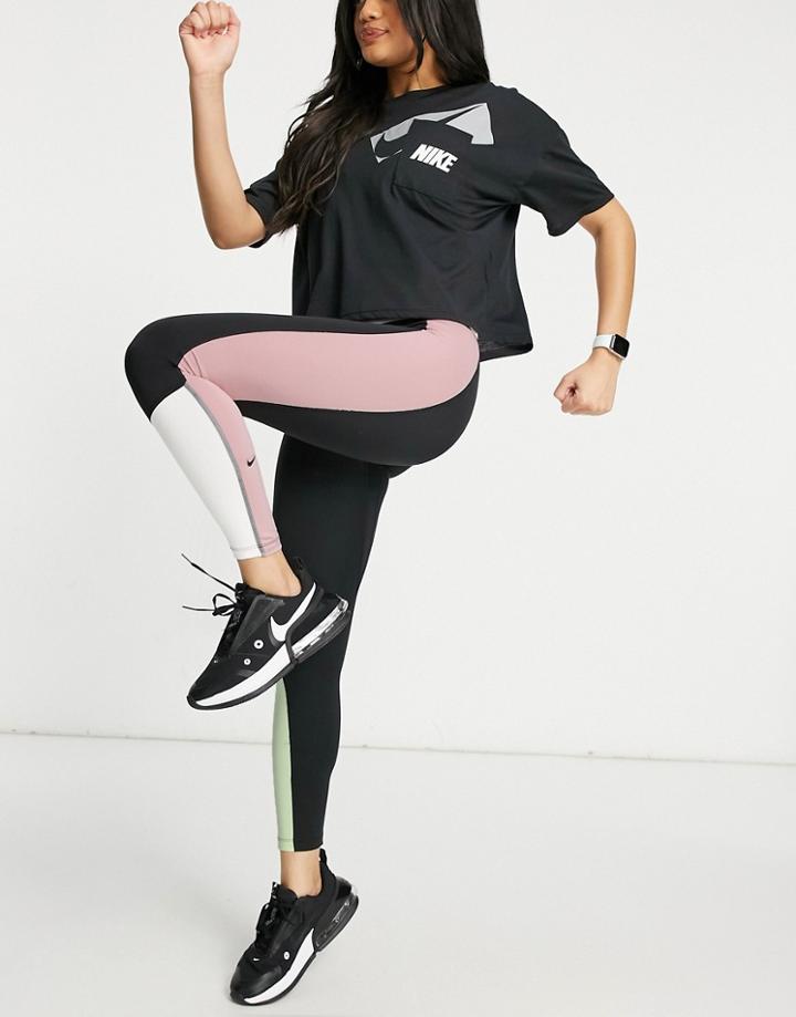 Nike Training One Sculpt Tight 7/8 Leggings In Color Block-black