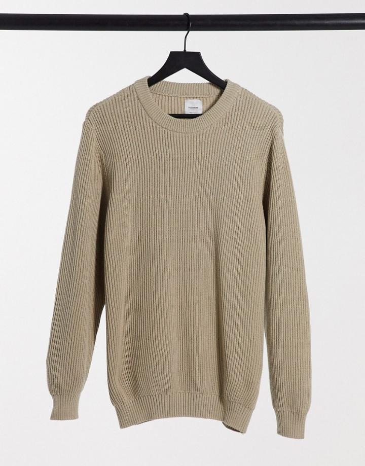 Pull & Bear Ribbed Sweater With Crew Neck In Tan-brown