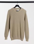 Pull & Bear Ribbed Sweater With Crew Neck In Tan-brown