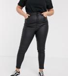 New Look Curve Faux Leather Coated Lift And Shape Skinny Jeans In Black