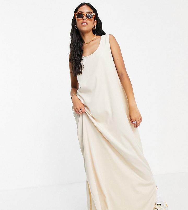 Daisy Street Relaxed Column Dress In Linen Look-neutral