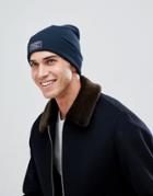 Abercrombie & Fitch Logo Label Turn Up Rib Beanie In Navy - Navy