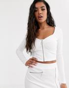 4th & Reckless Zip Through Top With Boning In White