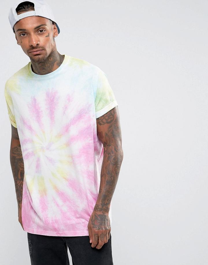 Asos Super Oversized T-shirt With Roll Sleeve In Spiral Tie Dye - Multi