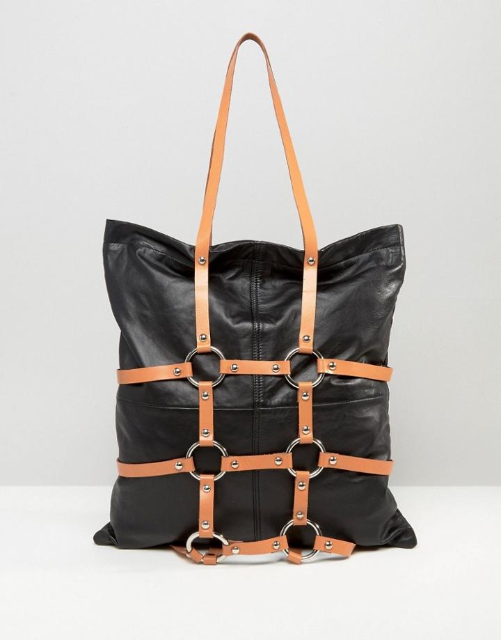 Sacred Hawk Leather Harness Tote Bag - Black