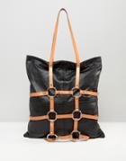 Sacred Hawk Leather Harness Tote Bag - Black