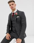 Asos Design Wedding Super Skinny Suit Jacket In Charcoal Herringbone-gray