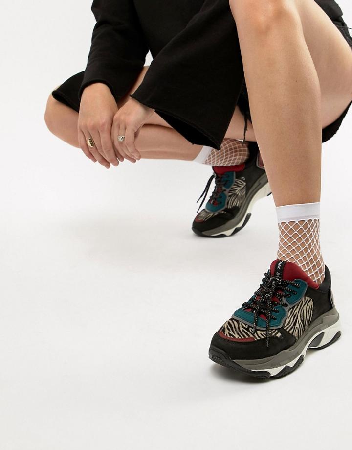 Bronx Leather & Zebra Pony Print Chunky Sneakers - Multi