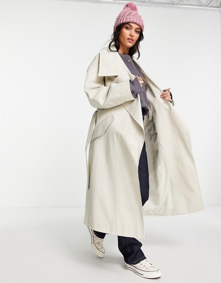 Asos Design Oversized Slouchy Trench In Stone-brown