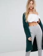 Bershka Longline Fluffy Cardigan - Green