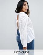 Asos Curve Open Back Shirt With Tie Back - White
