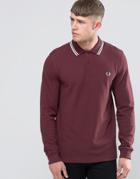 Fred Perry Polo Shirt With Long Sleeves In Mahogany - Red