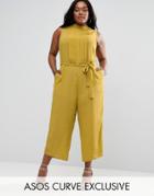 Asos Curve Wide Leg Jumpsuit With Pleated Front Panel - Yellow