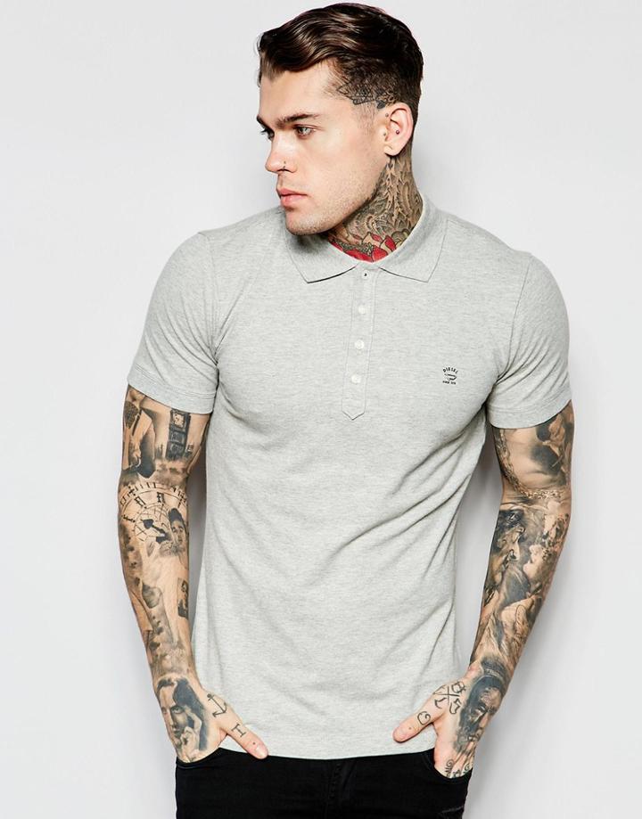 Diesel Polo T-yahei Slim Fit Jersey In Gray - Gray Marl