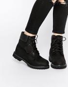Timberland 6 Inch Premium Lace Up Flat Boots In Black