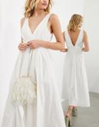 Asos Edition Sleeveless Pleated Waist Midi Dress In Ivory-green