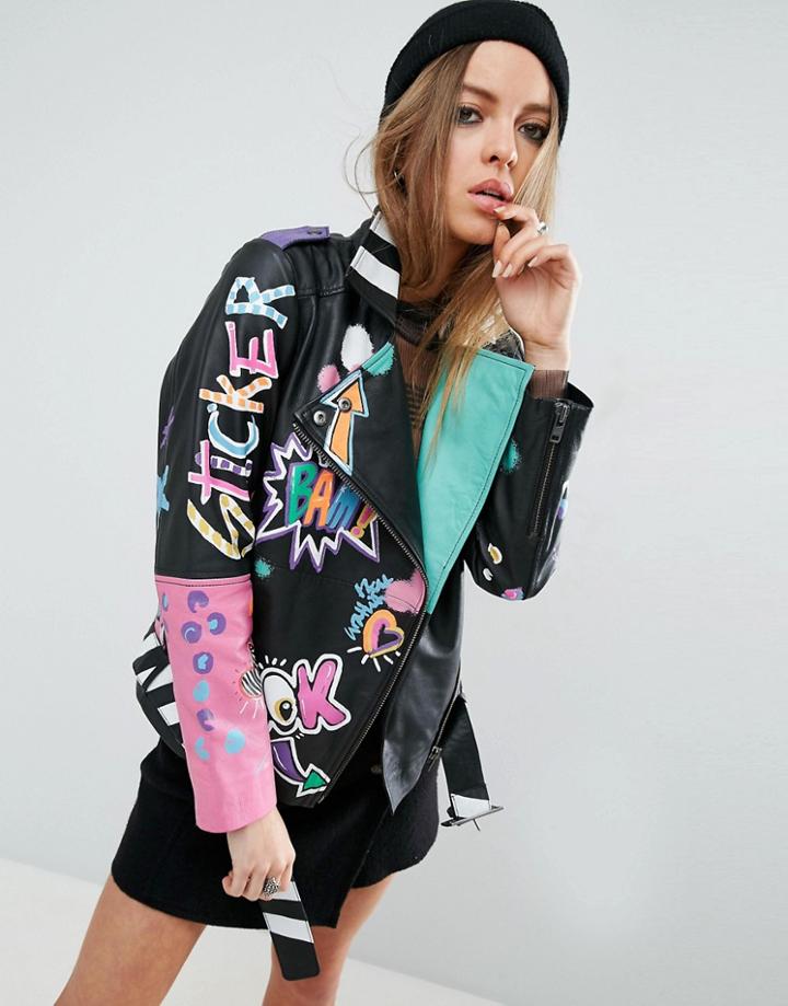Asos Hand Painted Biker Jacket - Black