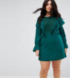 Rage Plus Lace Insert Dress With Ruffle - Green
