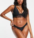 Wolf & Whistle Fuller Bust Exclusive Lace Detail Bikini Bottom In Black