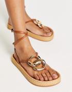 Asos Design Jellyfish Premium Leather Rope Sandals In Tan-brown