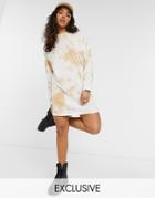 Reclaimed Vintage Inspired Long Sleeve T-shirt Dress In Tie Dye-grey